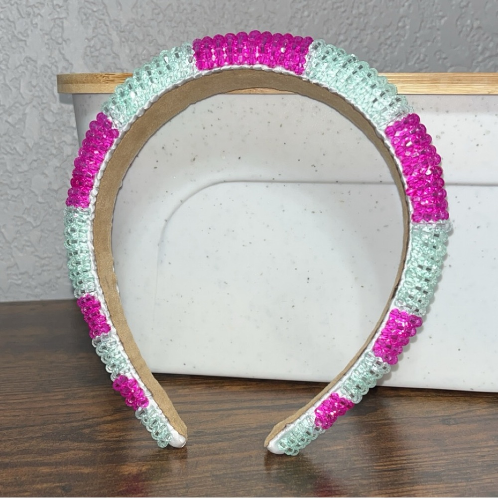 Beaded Pink & White Headband